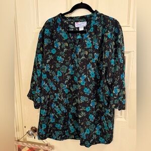 NWOT women’s plus size 1X blouse button up floral Personal Touch black blue